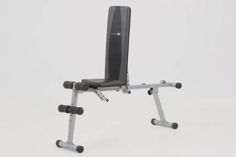 Gray adjustable weight bench on a white background