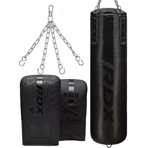 RDX F9 5ft 3-in-1 Red / Black Punch Bag With Mitts Set
